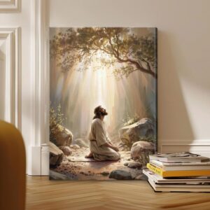 Jesus Praying in Garden of Gethsemane Poster Wall Art, Christian Prayer Artwork for Home Decor Digital Download