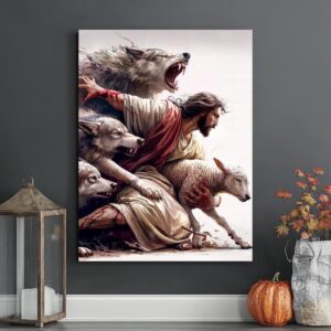 Jesus Protecting the Lamb Poster- Christian Wall Art, Faith and Strength Decor Digital Download