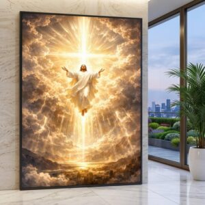 Jesus Ascending Poster, Radiant Cross Spiritual Wall Art, Inspirational Religious Decoration ( Download) Unframed Poster