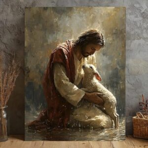 Jesus with Lamb Wall Art, Good Shepherd Christian Painting, Religious Home Decor Digital Download